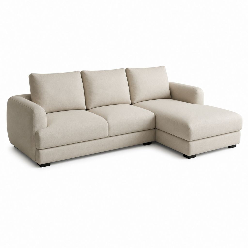 Divano angolare 3 posti beige in poliestere con chaise longue destra 250 x 160 x 85 cm
