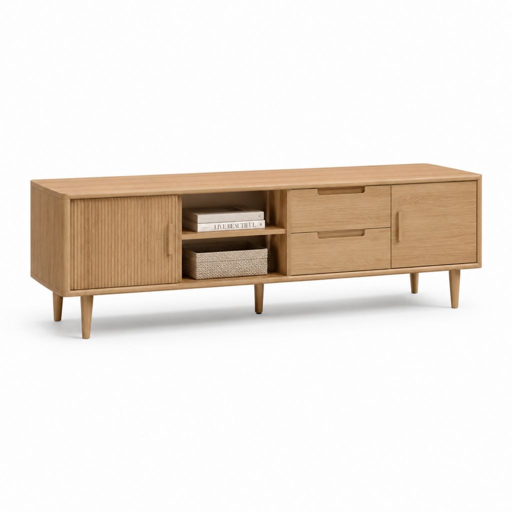 Mobile TV 180 cm color rovere in MDF impiallacciato rovere con ante e cassetti