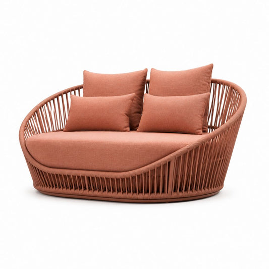 Divano da giardino 2 posti ovale terracotta in polietilene e poliestere 160 x 90 x 80 cm