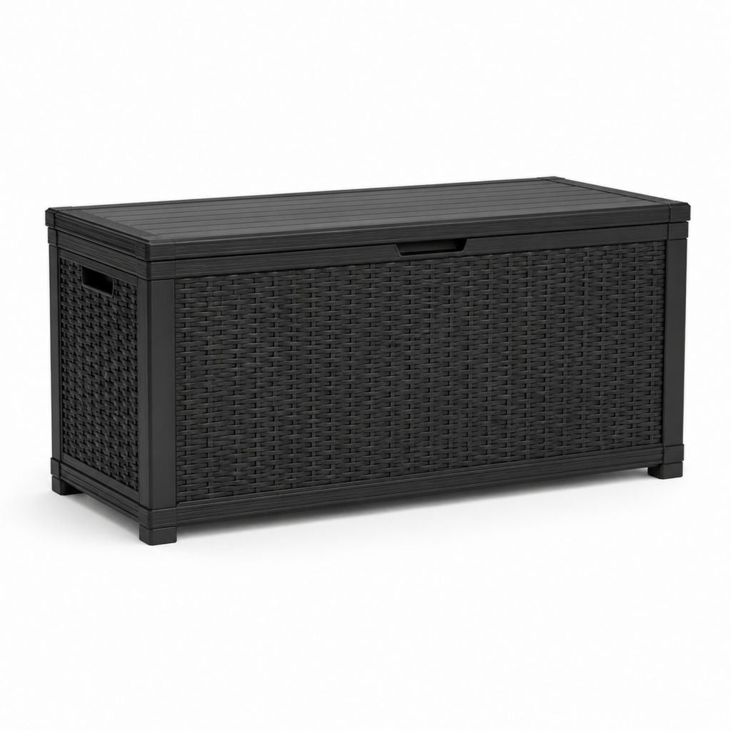 Baule da giardino nero in polipropilene effetto rattan 570 L 155 x 72.4 x 64.4 cm