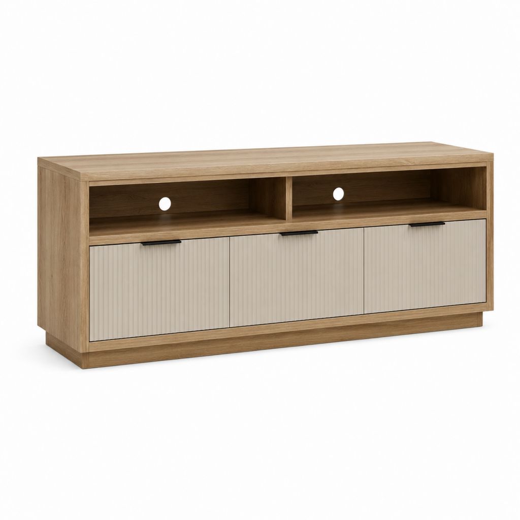 Mobile TV rettangolare rovere e beige in pannelli di particelle 160 x 40 x 65 cm
