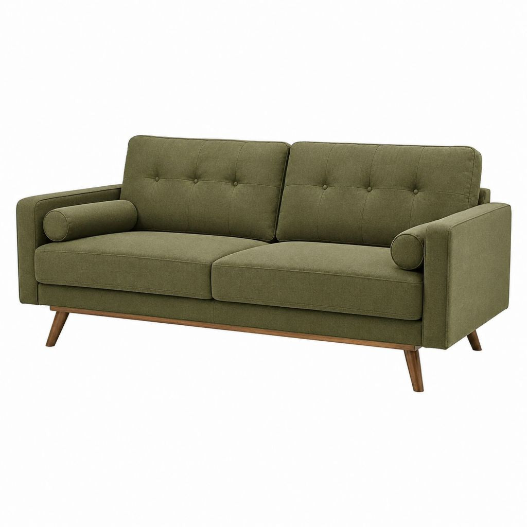 Divano 3 posti verde oliva in poliestere con gambe in legno massello 180 x 85 x 85 cm