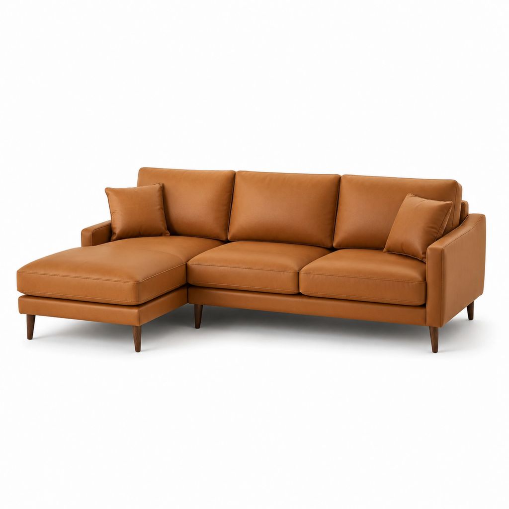 Divano angolare 3 posti con chaise longue sinistra marrone in pelle PU 250 x 160 x 85 cm