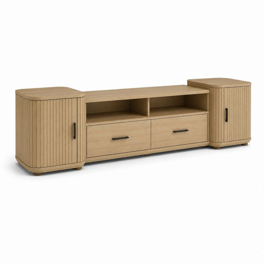 Mobile porta TV rovere in MDF rettangolare con 2 ante 2 cassetti e 2 vani 180 x 40 x 60 cm