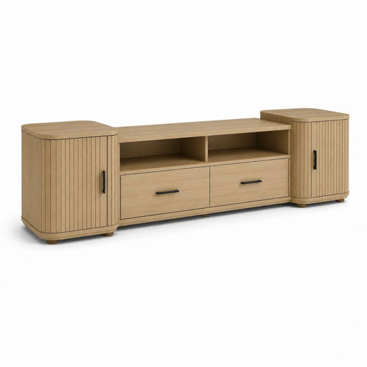 Mobile porta TV rovere in MDF rettangolare con 2 ante 2 cassetti e 2 vani 180 x 40 x 60 cm