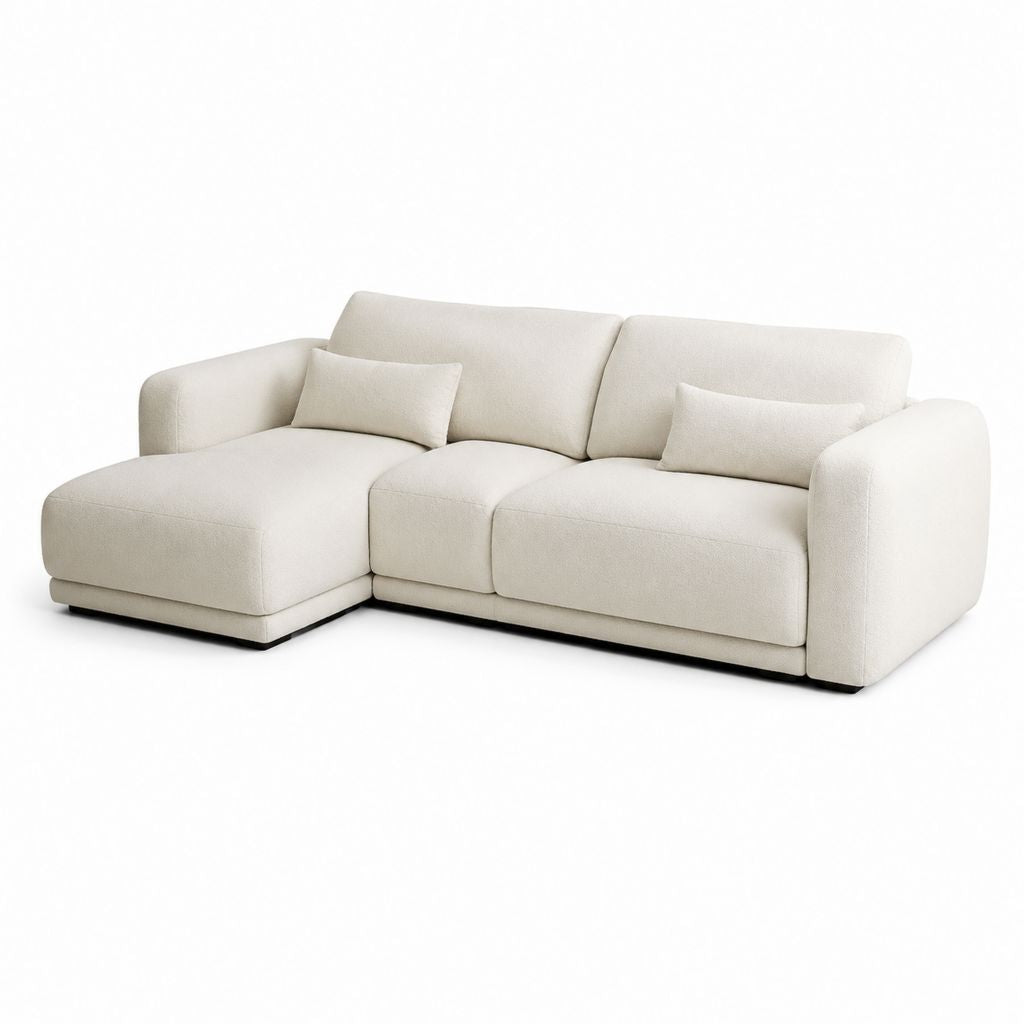 Divano angolare con chaise longue sinistra crema in poliestere 260 x 160 x 85 cm