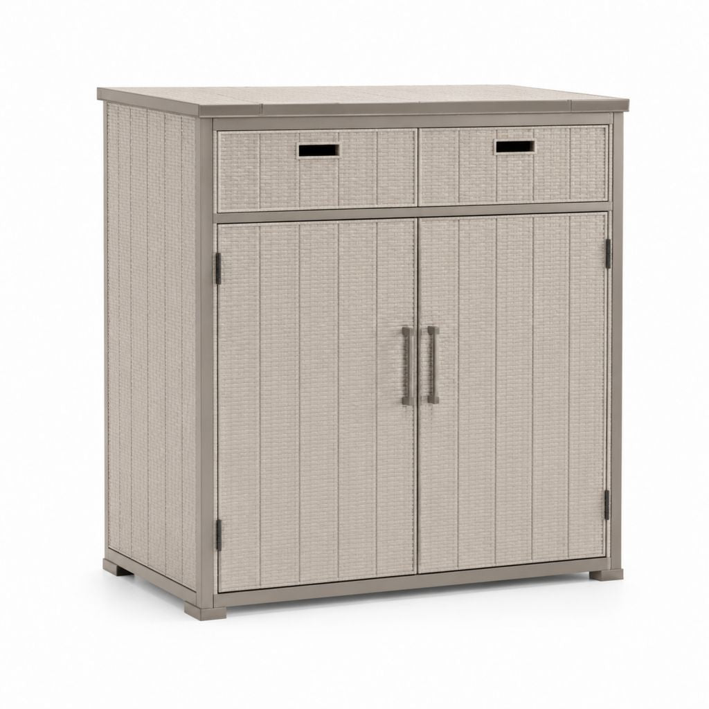 Armadio da giardino in PP grigio tortora rettangolare con 2 ante e 2 cassetti 90 x 54 x 100 cm