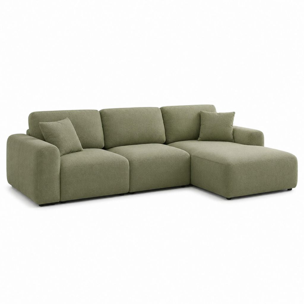 Divano angolare modulare 3 posti verde oliva in poliestere con chaise longue 280 x 160 x 85 cm