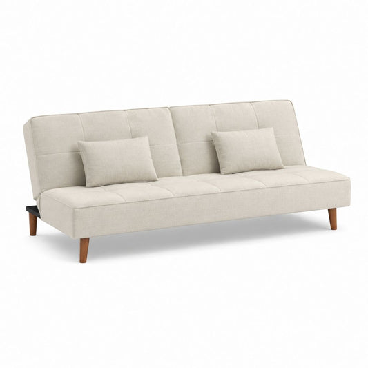 Divano letto 3 posti rettangolare beige in poliestere con gambe in legno massello 210 x 86 x 85 cm