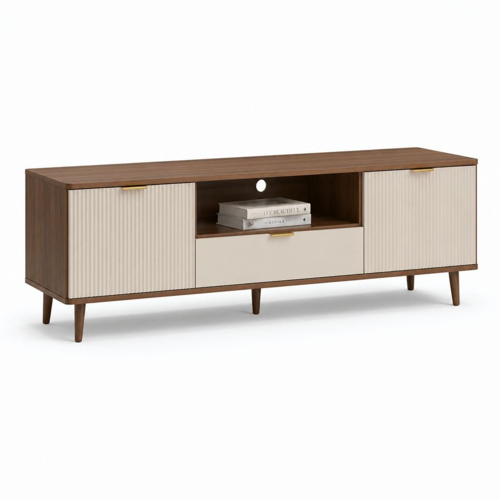 Mobile TV basso noce e beige in MDF 180 x 40 x 60 cm
