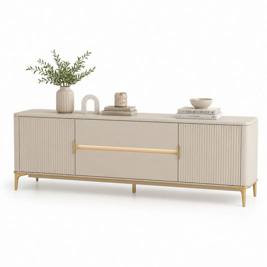 Mobile TV basso beige in MDF laccato rettangolare con 4 ante 180 x 40 x 60 cm