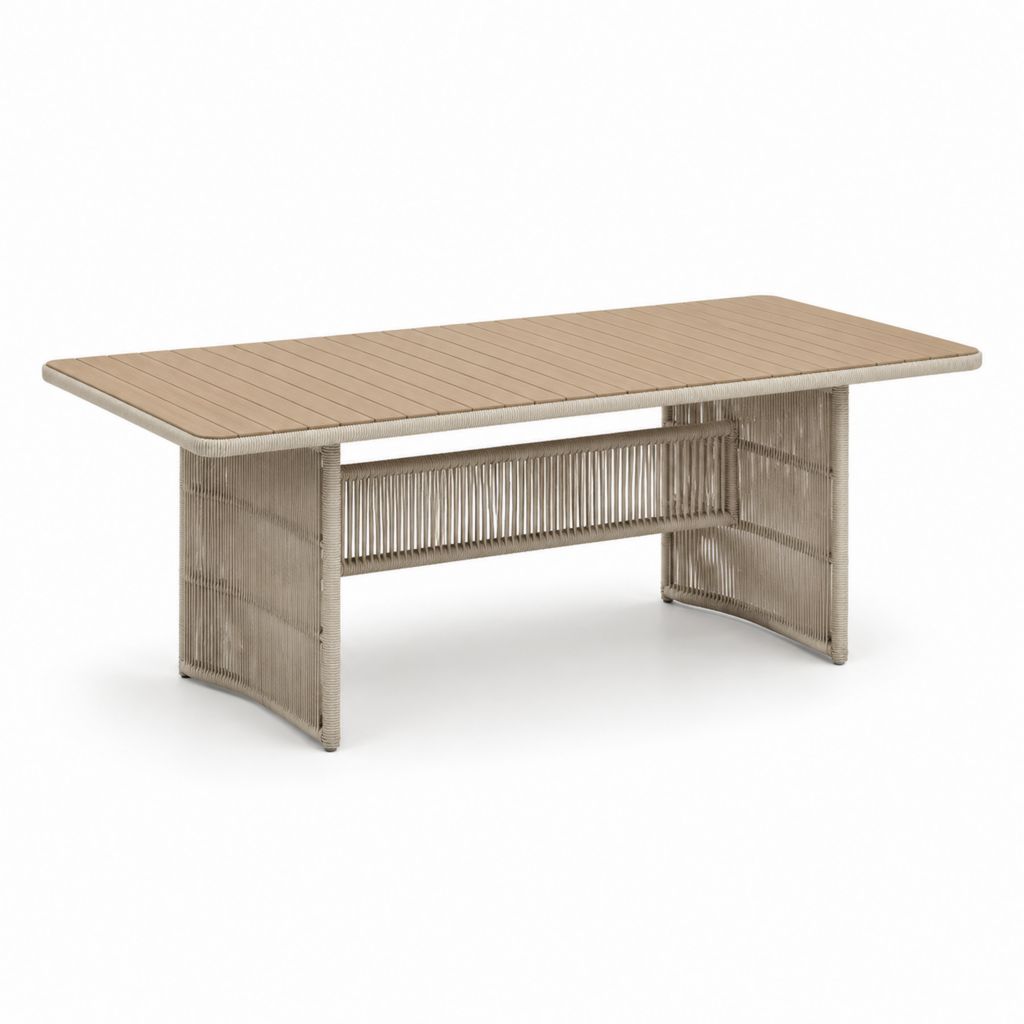 Tavolo da giardino rettangolare beige in alluminio e corda sintetica 200 x 100 x 75 cm